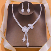 装饰项链短款锁骨链女水滴项链耳环两件套满钻首饰Jewelry set