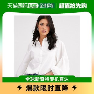 香港直邮潮奢asos女士，设计长款蝙蝠袖，棉质衬衫(白色)