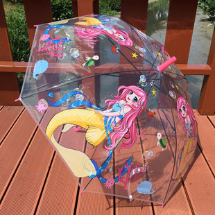 透明儿童雨伞自动长柄美人鱼卡通消防车男女小孩幼儿园公主晴雨伞
