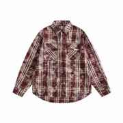 黑匣子HXZ酒红印格子衬衫2024春夏美式复古炒色格纹衬衫