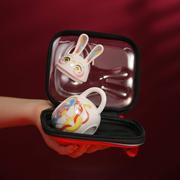 国潮玉兔水杯兔年陶瓷杯礼盒款，小巧茶杯套装，创意对杯马克杯