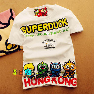  香港潮牌拉鸭子印花棉卡通短袖T恤男女装韩版学生可爱