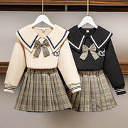 女童秋冬装套装2023儿童，加绒加厚两件套卫衣裙子，学院风jk制服