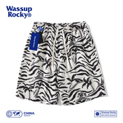 WASSUP夏威夷条纹花短裤男美式百搭运动五分裤夏季冰丝速干沙滩裤