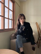 黑色小香风短外套女秋季韩版chic气质宽松高级感长袖开衫上衣