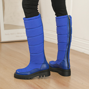 2023冬季雪地靴女高筒靴后拉链方跟厚底中跟棉靴加厚毛防水羽绒布