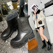 韩版卡其女士中筒雨鞋雨天，外出郊游野餐登山加厚防滑水鞋胶鞋