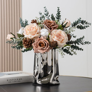 仿真花干花花束玻璃花瓶，客厅装饰摆设，件北欧玫瑰假花餐桌上电视柜