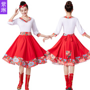 广场舞服装套装七分袖短裙中裙藏族舞蹈服民族套装演出服秋季
