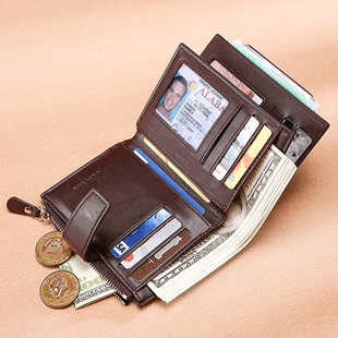 钱包男短款多功能卡位竖款拉链钱夹，大容量驾驶证卡包一体(包一体)潮牌皮夹