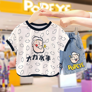 大力水手/POPEYE男女童短袖t恤宝宝2024夏季洋气上衣儿童童装