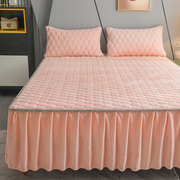 粉色床裙床罩三件套牛奶绒冬季床盖加厚公主风网红单件2022年