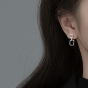 s925纯银耳钉女镶钻方形耳坠简约气质短款时尚，小众设计耳饰品