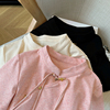 新中式国风盘扣粉色短袖t恤女夏季2024修身显瘦短款甜辣上衣