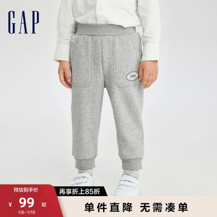Gap男幼童秋冬季LOGO宽松天鹅绒束脚裤儿童装运动裤785558