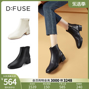 DFuse秋冬牛皮法式方头粗跟踝靴短靴女DF24116251