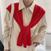 针织毛线小披肩女大红色中国红春秋冬季外搭肩搭配衬衫网红薄围巾