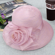太阳帽韩版可折叠欧根纱夏季女士复古短檐小檐花朵凉帽盆帽渔夫帽