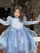 爱沙公主女童裙秋冬款韩版儿童圣诞节礼服，泡泡袖网纱裙宝宝连衣裙