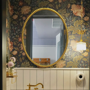 欧式复古椭圆浴室镜卫生间，圆镜挂墙美式简约led背灯化妆镜卫浴镜