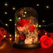 玫瑰花永生花花束玻璃罩装饰diy七夕情人节生日礼物送女朋友老婆
