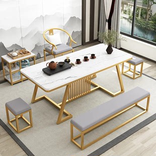 岩板铁艺欧式功夫茶桌椅，现代简约多功能办公家用客厅茶盘禅意茶桌
