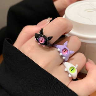 粉色系童趣可爱喵咪小怪兽戒指女个性，小众设计甜酷开口学生指环