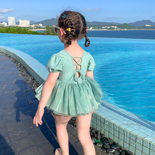 2024夏季女童游泳衣连体裙式韩国洋气可爱小公主宝宝度假泳装