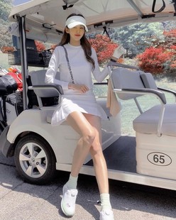 高尔夫女士速干套装 韩版户外运动防嗮网孔透气圆领长袖包臀裙裤