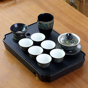 蕉夏景德镇复古青花瓷茶具套装，家用简约功夫，茶茶具盖碗茶杯陶瓷托