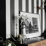 黑白条纹公寓卧室墙纸客厅环保装饰背景壁纸简约复古全屋定制墙布