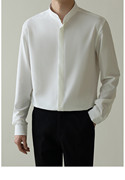 垂感长袖衬衫男新中式轻熟风男装，春秋季韩版修身免烫冰丝立领衬衣