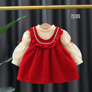 女童冬装儿童裙套装韩版加绒过年裙服儿童宝宝加厚公主裙