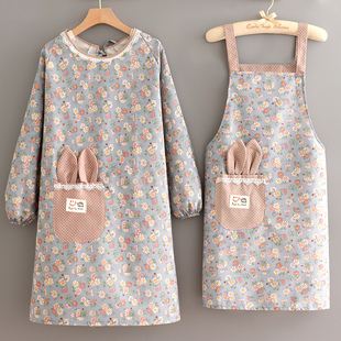 韩版时尚棉布厨房做饭围裙，可爱耐磨上班工作餐饮专用罩衣长袖