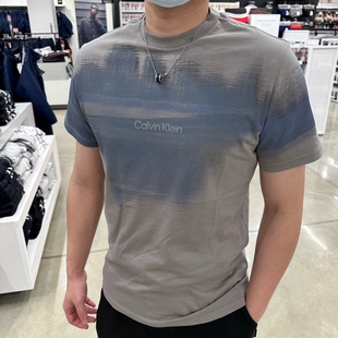 2024夏季Calvin Klein CK 男士休闲撞色LOGO印花圆领短袖T恤