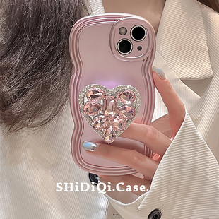 高级感粉色立体爱心水钻支架适用iPhone14pro苹果13promax手机壳12pro小众个性11女13硅胶14pm全包保护套