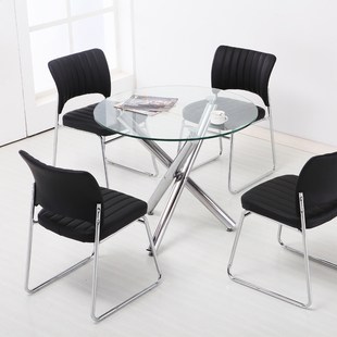 小圆桌椅子组合钢化玻璃，餐桌现代简约桌子商务办公会客接待洽谈桌