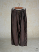 几见原创设计春季亚麻松紧，腰休闲裤撞色复古做旧长裤慵懒kt1414