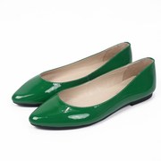 春季漆皮平底女鞋绿色舒适软底平跟单鞋真皮尖头浅口时尚百搭