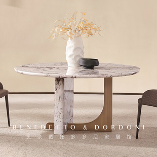 大理石圆餐桌家用圆桌白色欧式轻奢高级感奢石桌子超晶石圆形高端