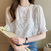短袖衬衫2022春夏蕾丝镂空白色，纯色打底简单百搭气质上衣百搭
