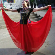 大红色雪纺广场舞半身长裙，女波西米亚沙滩，裙超大摆高腰显瘦仙女裙