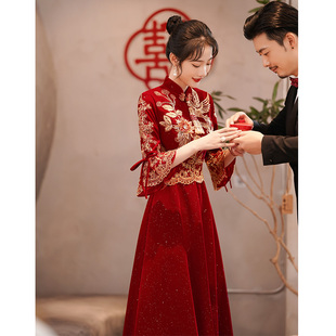 中式旗袍改良新娘敬酒服2024结婚订婚晚礼服旗袍夏季长款大气