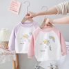 韩版童装女童拼接袖卫衣，卡通婴儿上衣，儿童女宝宝字母套头衫春秋款