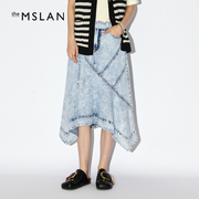 MSLAN outlet时尚不规则设计感牛仔中裙半身裙A字裙MECE5102