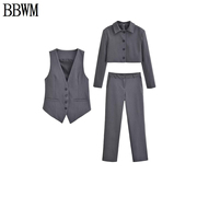 bbwm欧美女装西装外套马甲，直筒裤套装871812687201