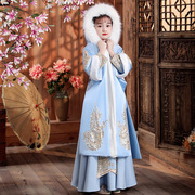 女宝古风长袖拜年加厚秋冬中国风儿童古装唐装亚麻公主汉服