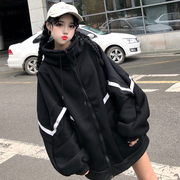 蝙蝠袖加厚卫衣女2018秋冬季韩版bf高领加绒卫衣学生拉链外套