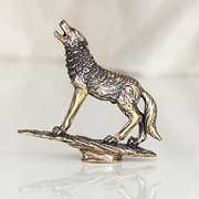 黄铜岩石狼摆件黄铜复古家居动物办公室桌面装饰品古玩铜器工艺品