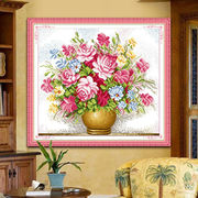 十字绣客厅大画粉红玫瑰，花瓶餐厅花卉，小幅线绣长绒棉线89